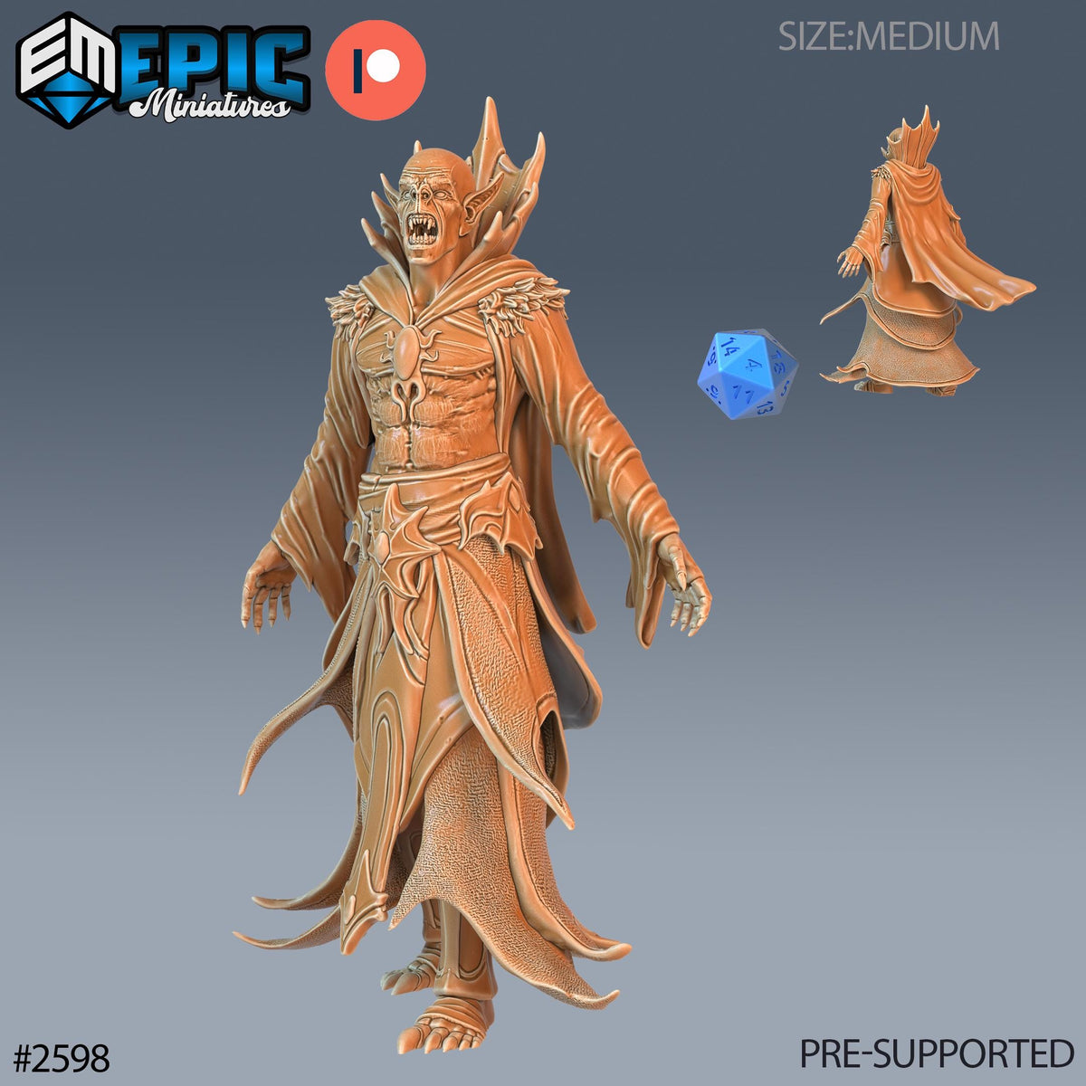 The image is a 3D rendering of a fantasy character, possibly a dragon or a monster, with intricate details and a detailed design. The character appears to be a miniature figure, possibly used for tabletop or tabletop role-playing games. The image is pre-supported, indicating that it is ready for use in a game.