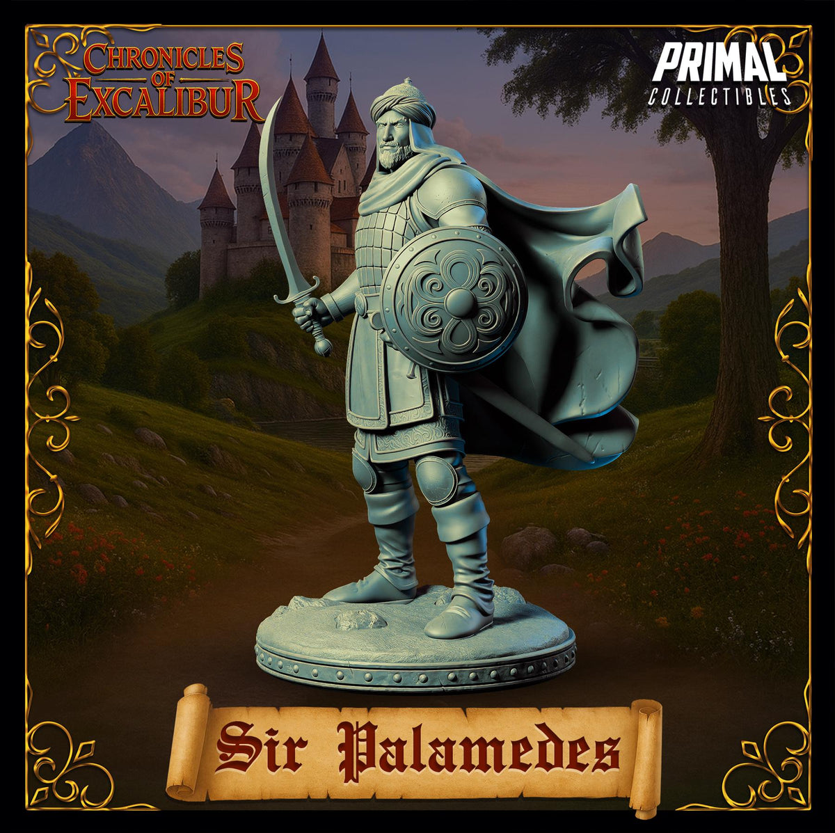 Knight Sir Palamedes collectible miniature from Chronicles of Excalibur designed for D&D and TTRPGs.