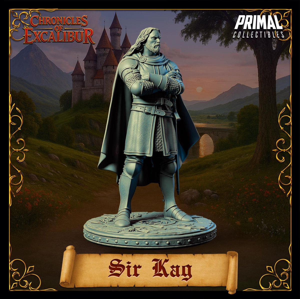 Knight Sir Kay miniature by Wyrdwood Creations, crafted in premium grey resin with fine detail.