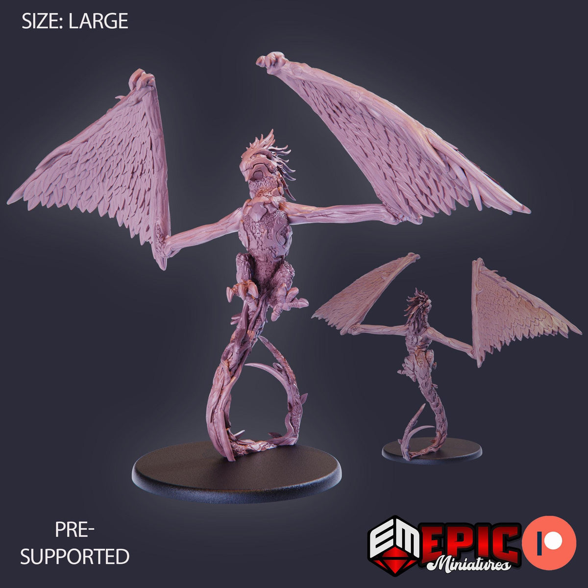 a large, winged creature with intricate details, possibly a mythical or fantastical creature. The creature is shown in two different sizes, with one being larger than the other. The image is described as a "pre-supported" image, which means it is a sample or prototype that has not been officially released or is in the process of being released. The image is part of a collection of images, and it is not a full-length photograph.