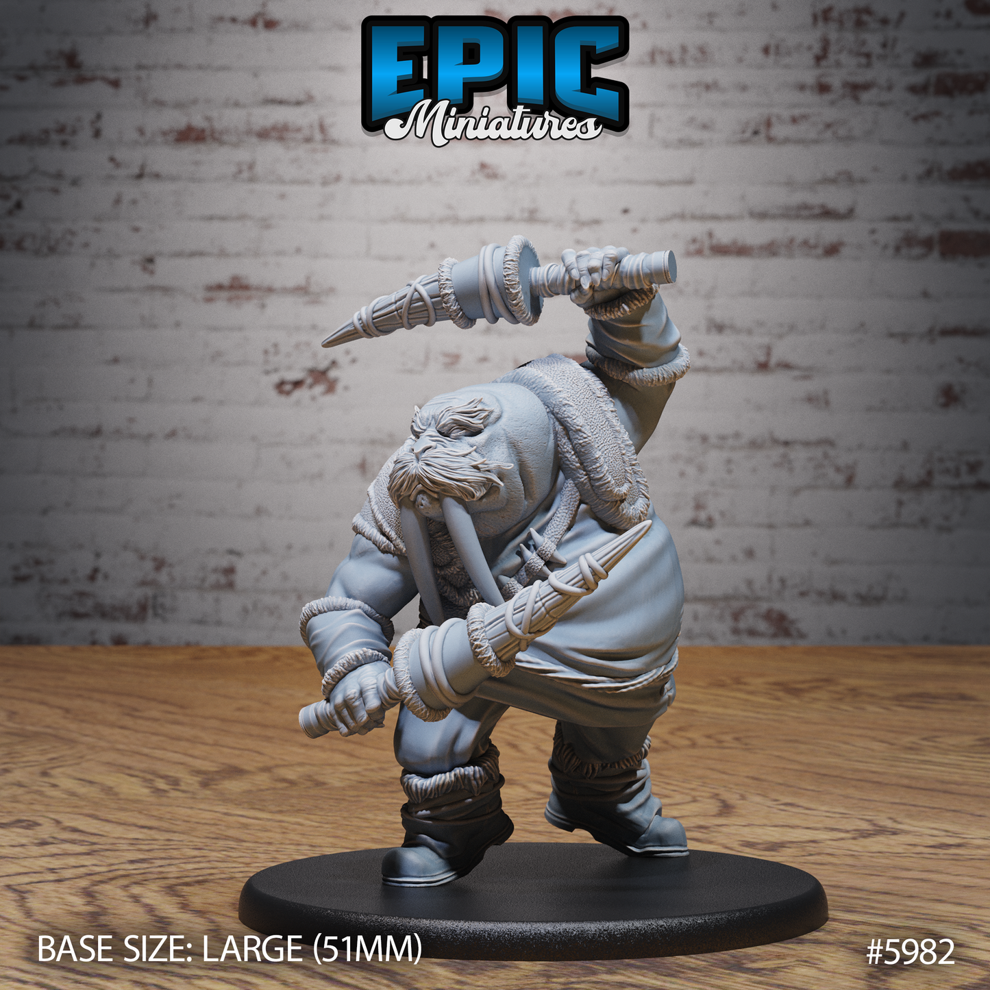 3D Resin Miniature Walrus Folk Warrior - D&D Epic Miniatures