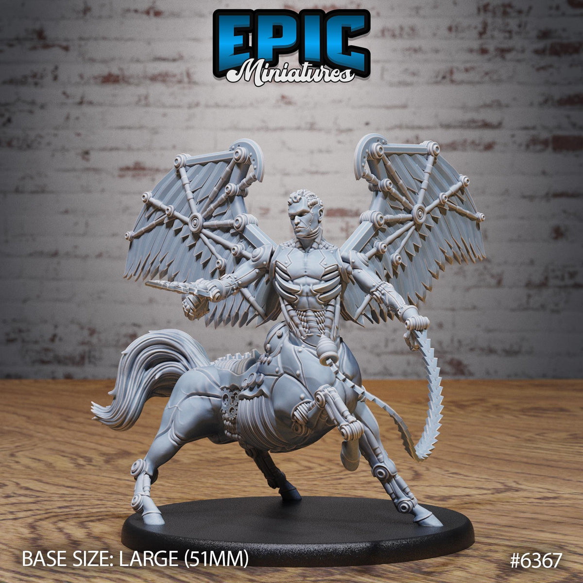 A large figurine of a winged mechanical figure, possibly a mythical creature or a mechanical figure, displayed on a black base.