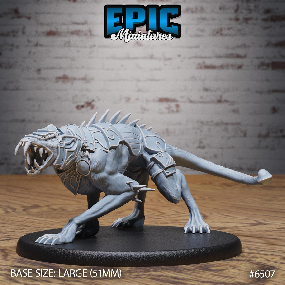 A large, detailed model of a fierce-looking creature with sharp teeth and claws, standing on a black base.