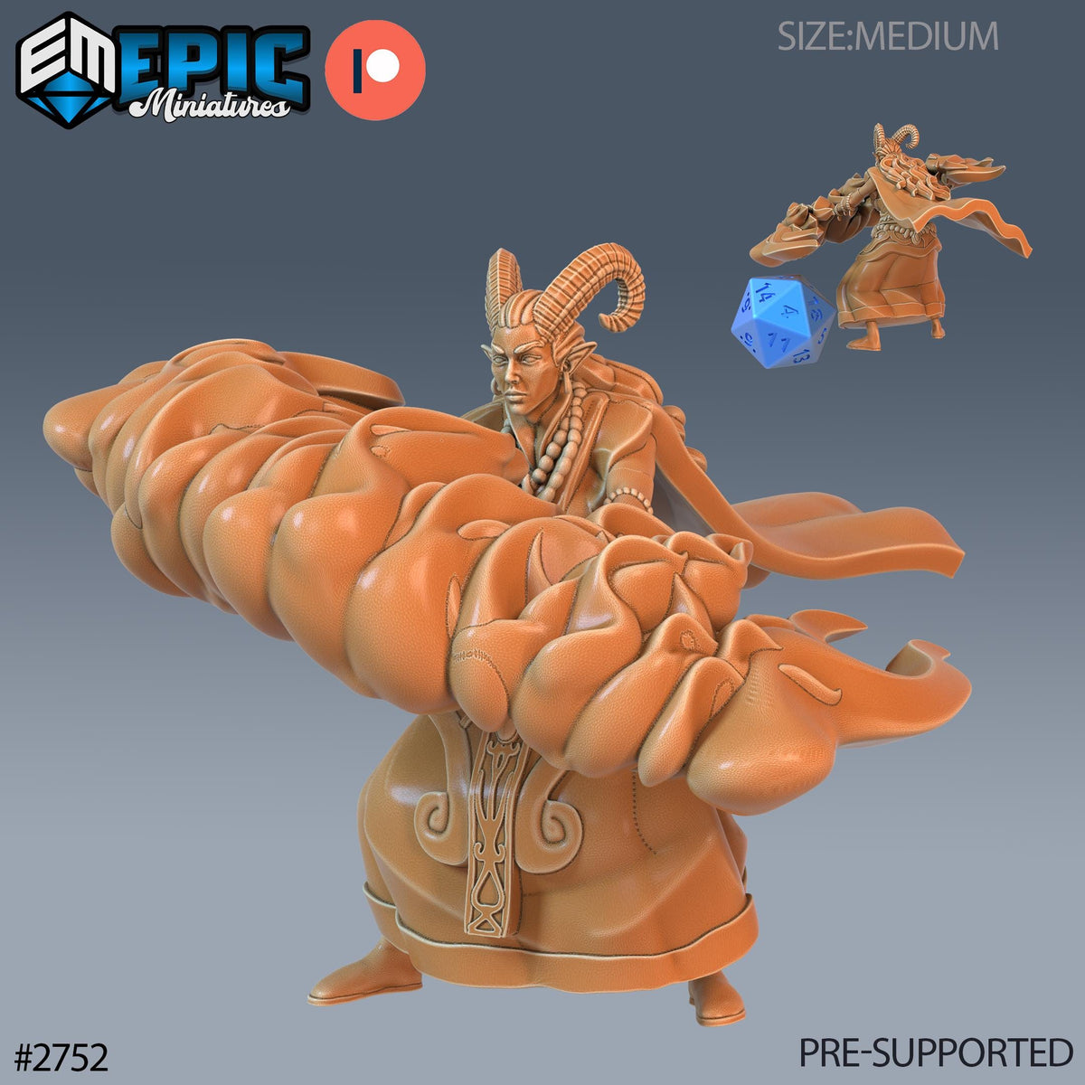 The image is a 3D model of a fantasy character, possibly a deity or magical being, with a large, ornate headdress and a detailed robe. The character is holding a large, ornate object in its hands, which appears to be a weapon or magical item. The image is a collage of multiple images, and it is pre-supported, meaning it is not a new creation but rather a previously published or available image.