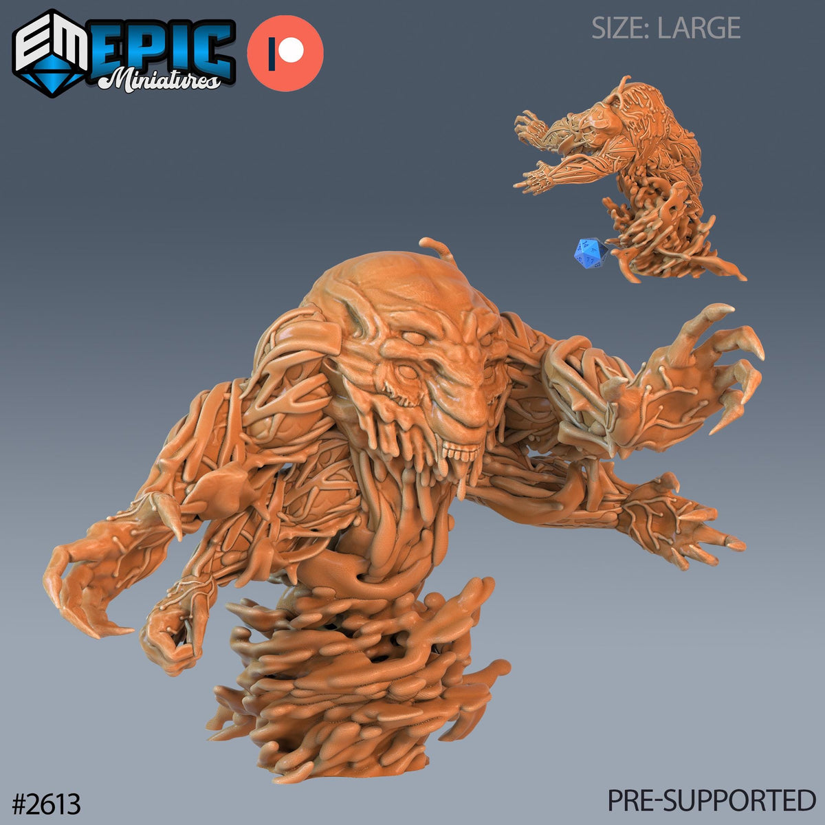 The image is a 3D rendering of a large, intricate, and detailed figurine of a creature resembling a dragon or a monster. The creature has a complex, organic shape with many textures and features, and it appears to be made of a material that resembles clay or a similar organic substance. The image is pre-supported, meaning it is not a real-life image and is likely a digital or computer-generated representation of the creature.