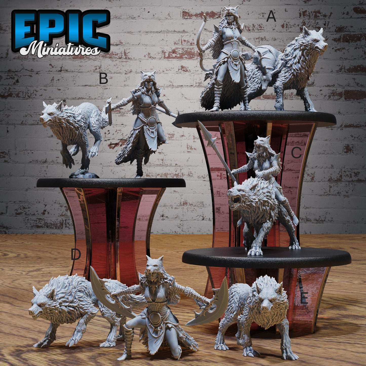 3D Resin Miniature Wolf Spirit Huntress - D&D Epic Miniatures