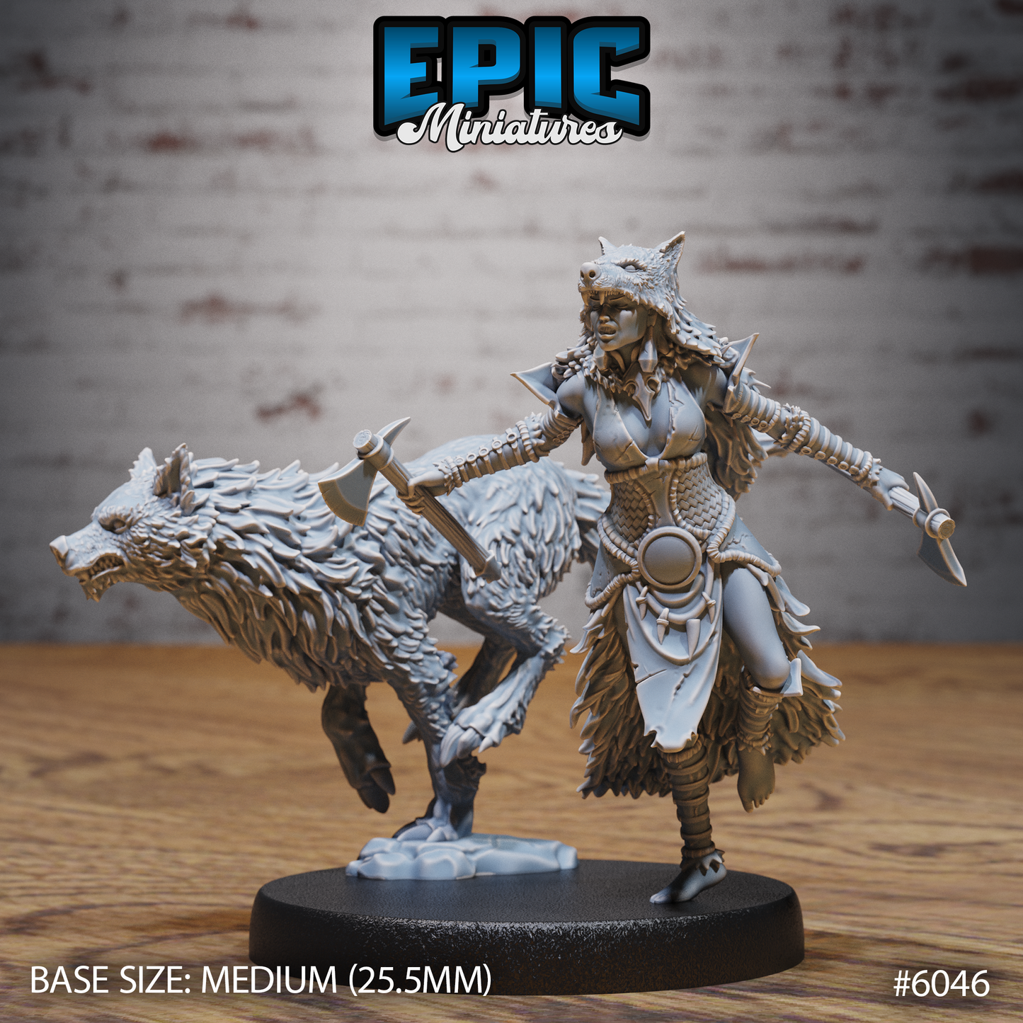 3D Resin Miniature Wolf Spirit Huntress - D&D Epic Miniatures