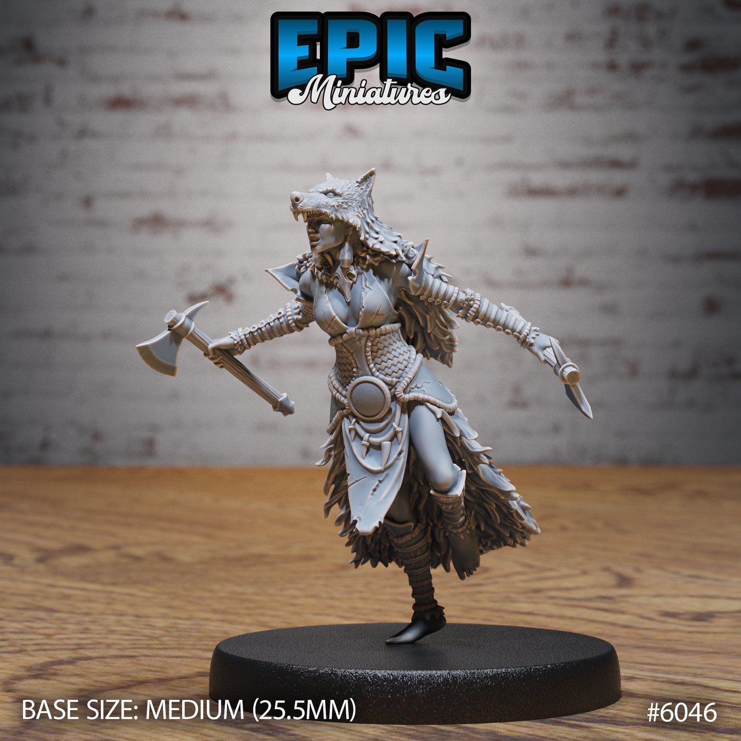 3D Resin Miniature Wolf Spirit Huntress - D&D Epic Miniatures