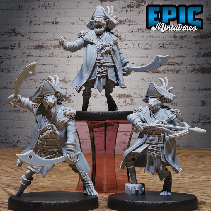 3D Resin Miniature Ratfolk Pirate Captain - D&D Epic Miniatures