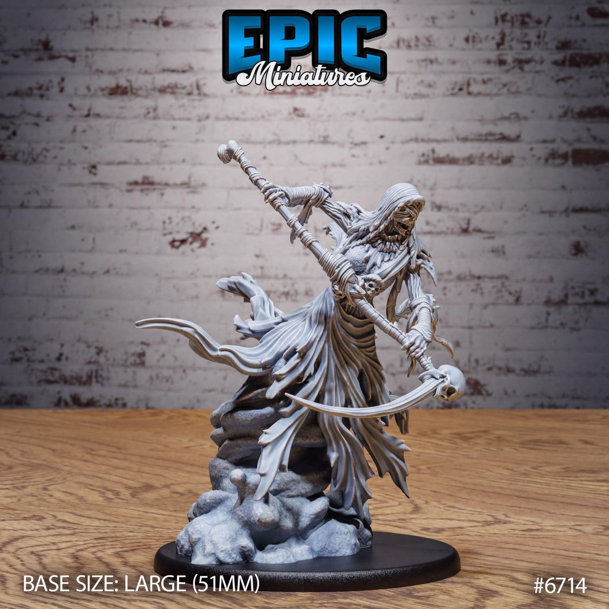 A figurine of a female character with long hair and a flowing skirt, holding a weapon, is displayed on a black base.