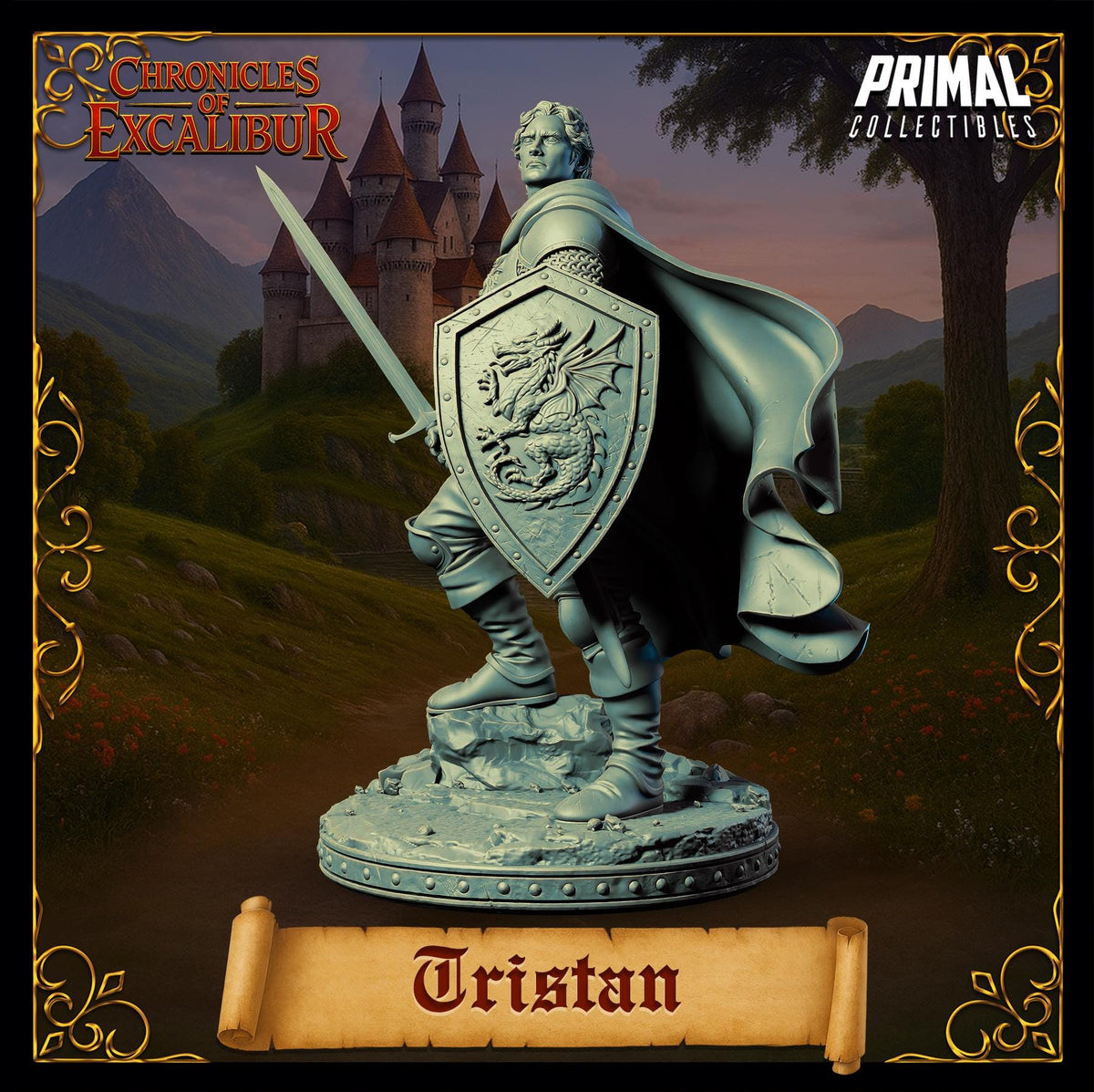Knight Tristan miniature from Chronicles of Excalibur, crafted in premium resin with detailed design.