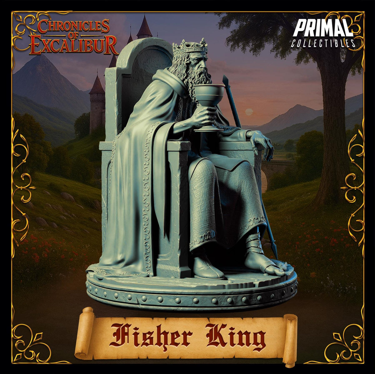 Fisher King miniature from Chronicles of Excalibur, crafted in premium grey resin, perfect for D&D and wargaming.