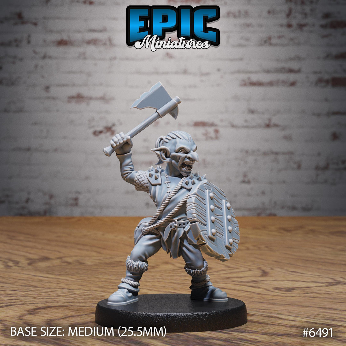 A figurine of a dwarf warrior holding a shield and sword, standing on a black base.