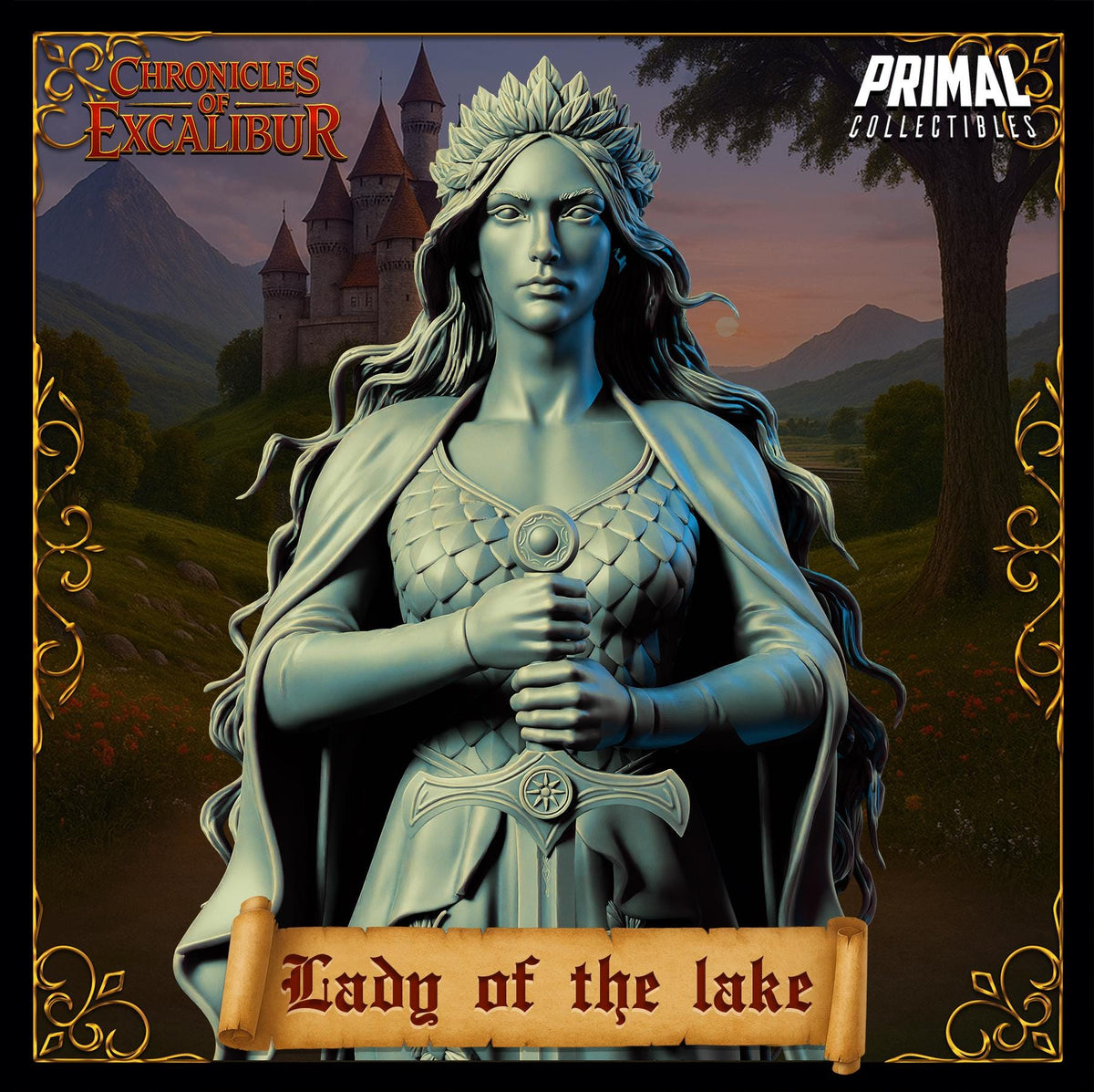 Lady of the lake collectible miniature from Chronicles of Excalibur, crafted in premium resin with intricate details.