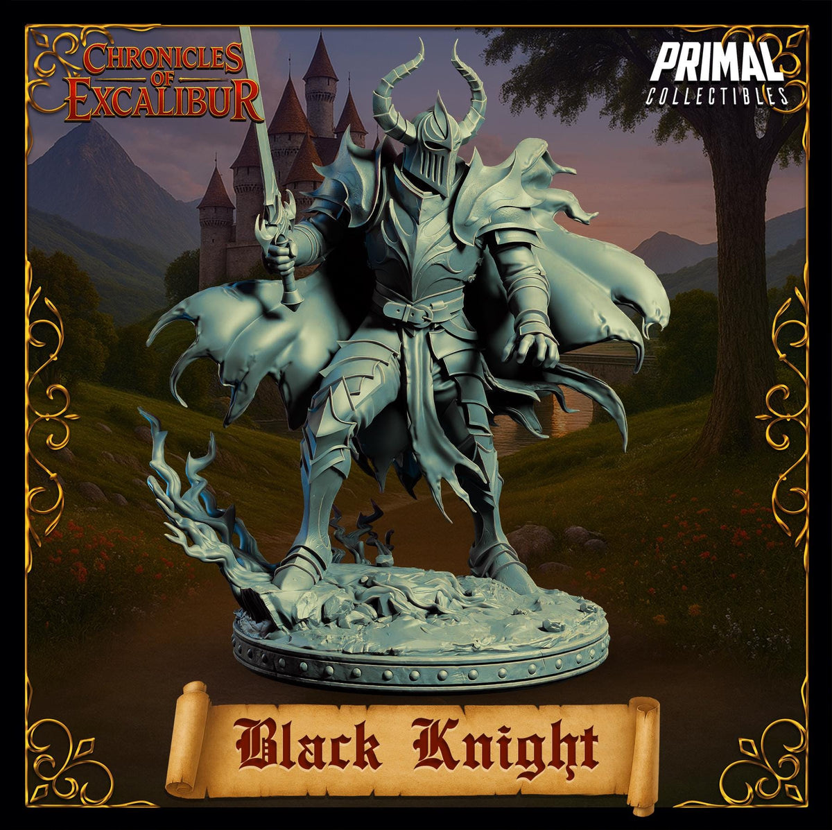 Black Knight miniature from Chronicles of Excalibur, crafted in premium resin for collectors and gaming enthusiasts.
