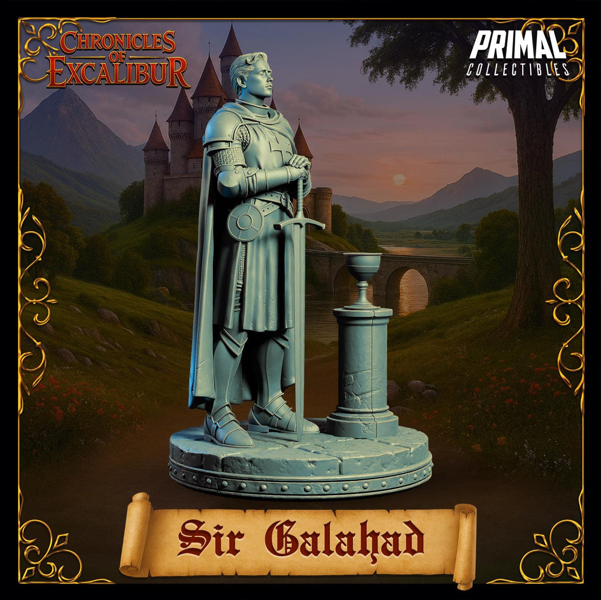 Knight Sir Galahad miniature from the Chronicles of Excalibur series crafted in premium grey resin.