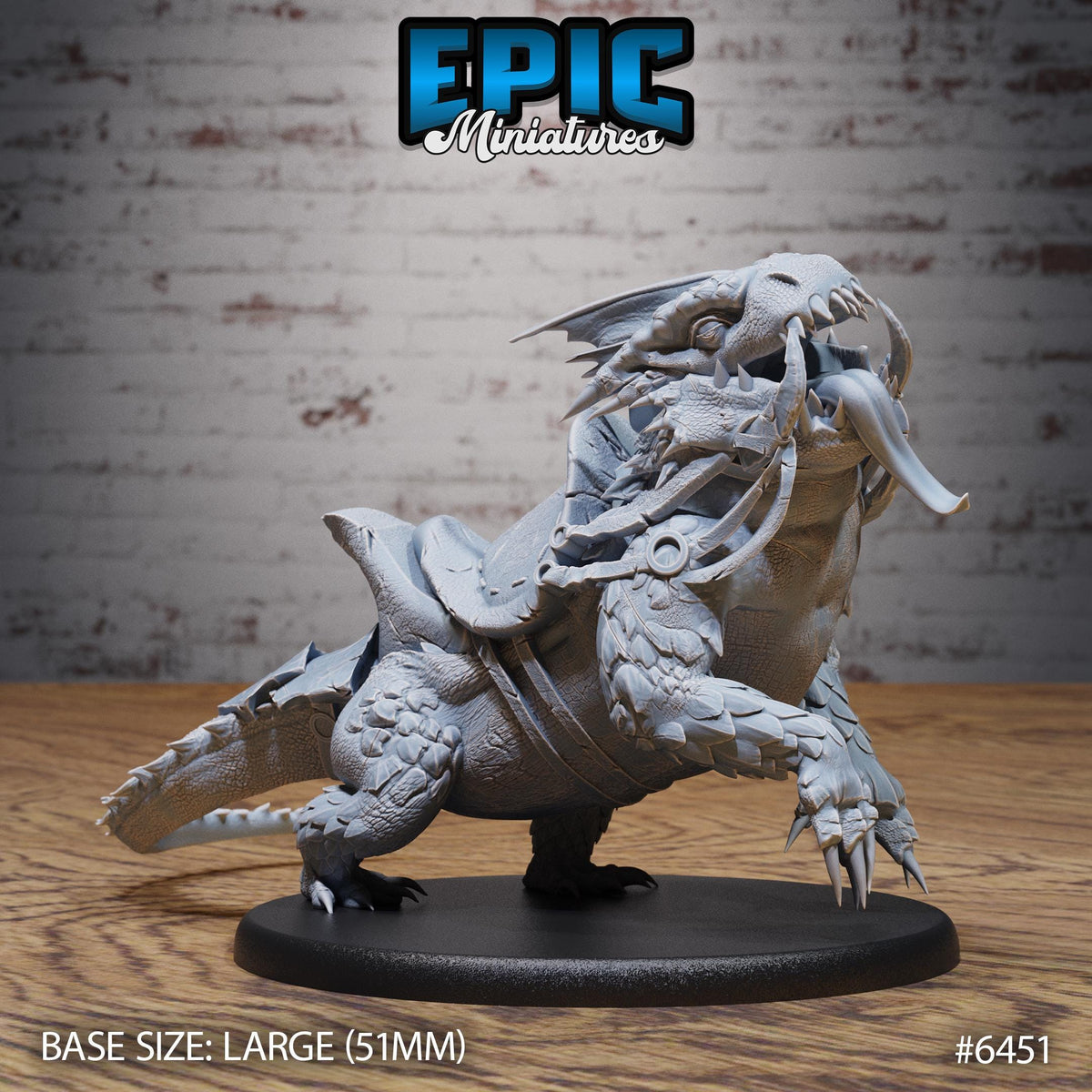 A large, detailed model of a dragon-like creature with sharp teeth and claws, sitting on a black base.