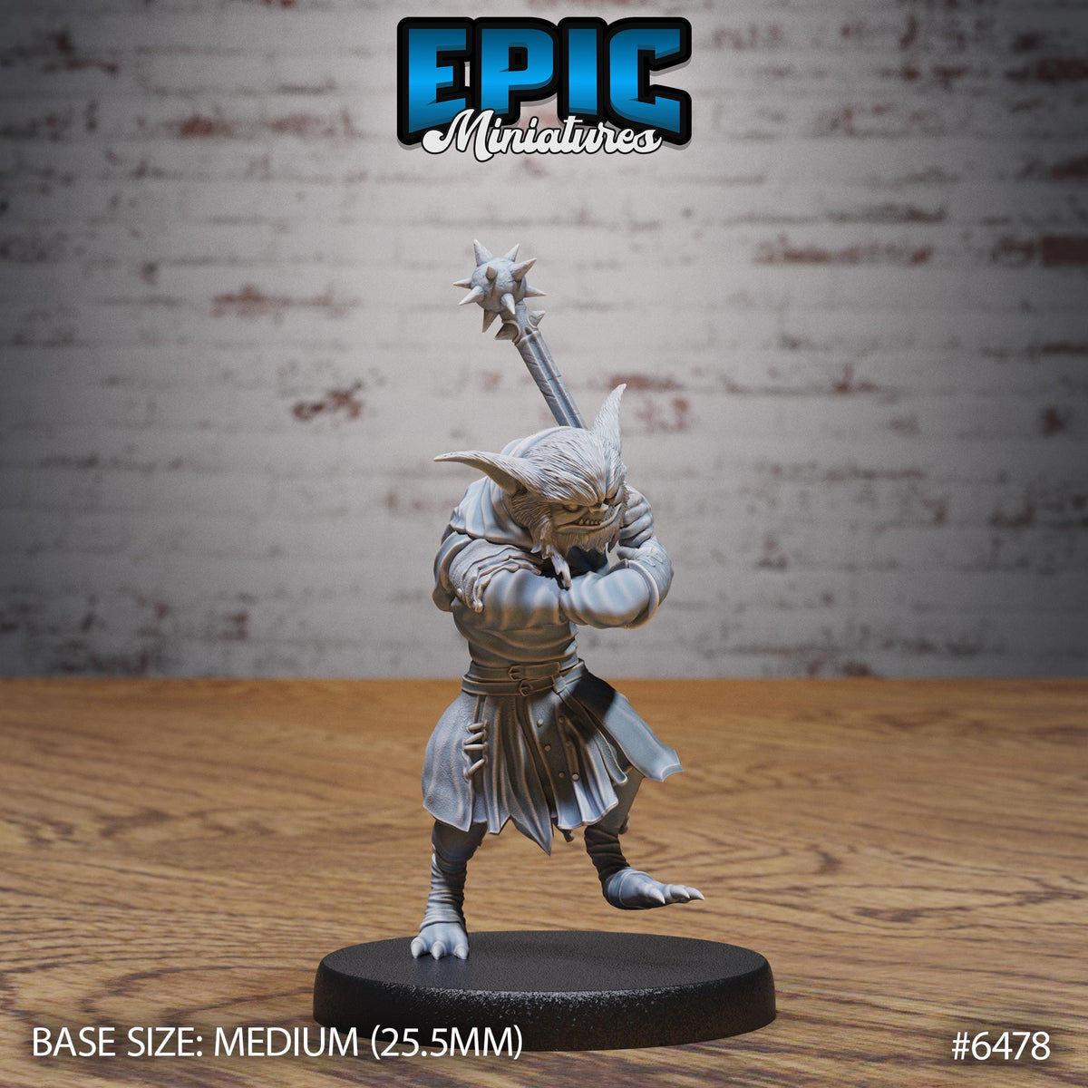 A figurine of a character with a mace and a long beard, standing on a black base.