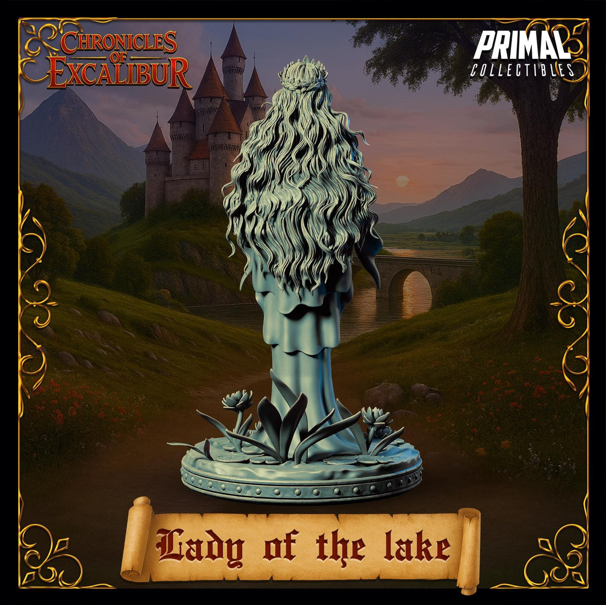 Lady of the Lake miniature from Chronicles of Excalibur, crafted in premium grey resin, perfect for collectors.