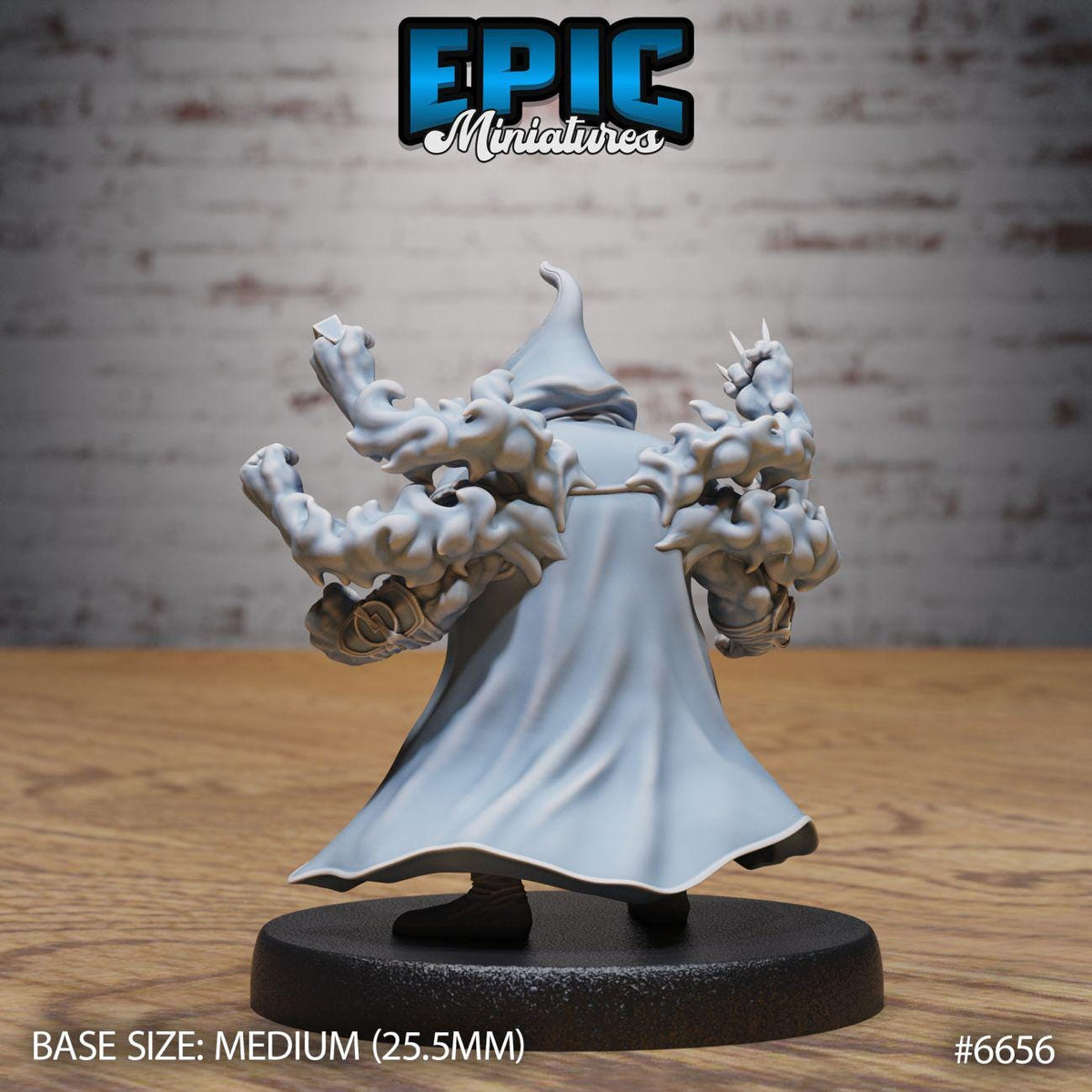 A 3D model of a character with a flowing cape and multiple arms, displayed on a black base.