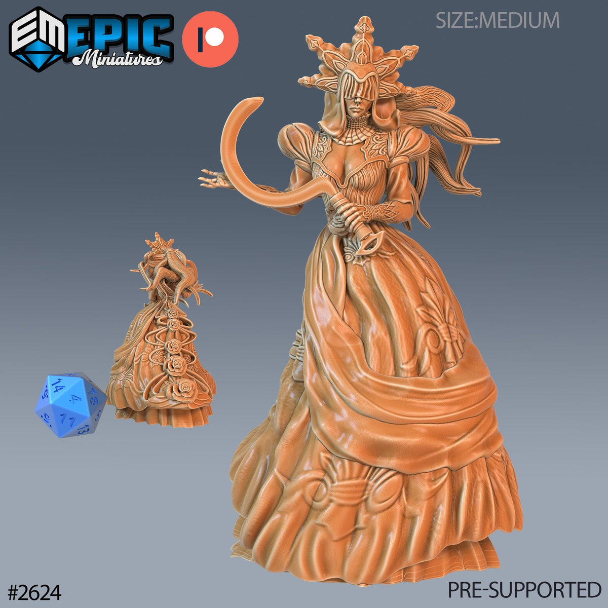 The image is a 3D model of a female character, possibly a fantasy or fantasy-inspired figure, wearing an ornate dress and headdress. The character appears to be a female deity or goddess, with intricate details and a flowing, draped appearance. The image is pre-supported, meaning it is ready to be used in a game or other creative project.