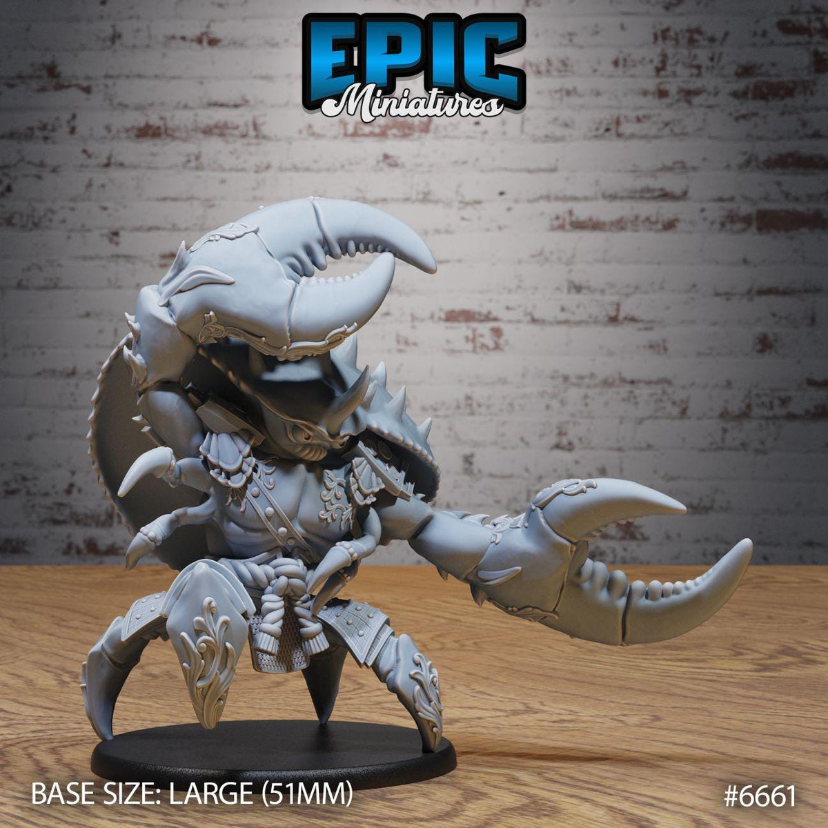 A large figurine of a crab-like creature with a large claw and a detailed design, displayed on a black base.