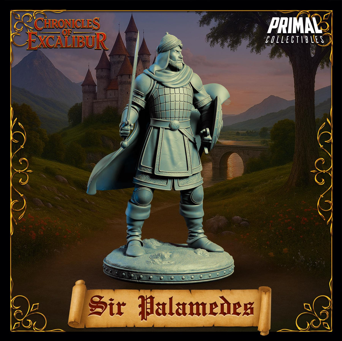 Knight Sir Palamedes miniature from Chronicles of Excalibur, crafted in premium grey resin, perfect for collectors.