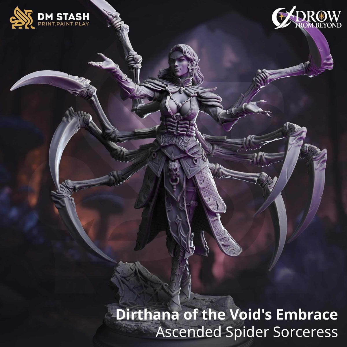 Ascended Spider Sorceress - Dirthana of the Void's Embrace - 3D Printed Resin RPG/Tabletop/Boardgames Miniature DM Stash