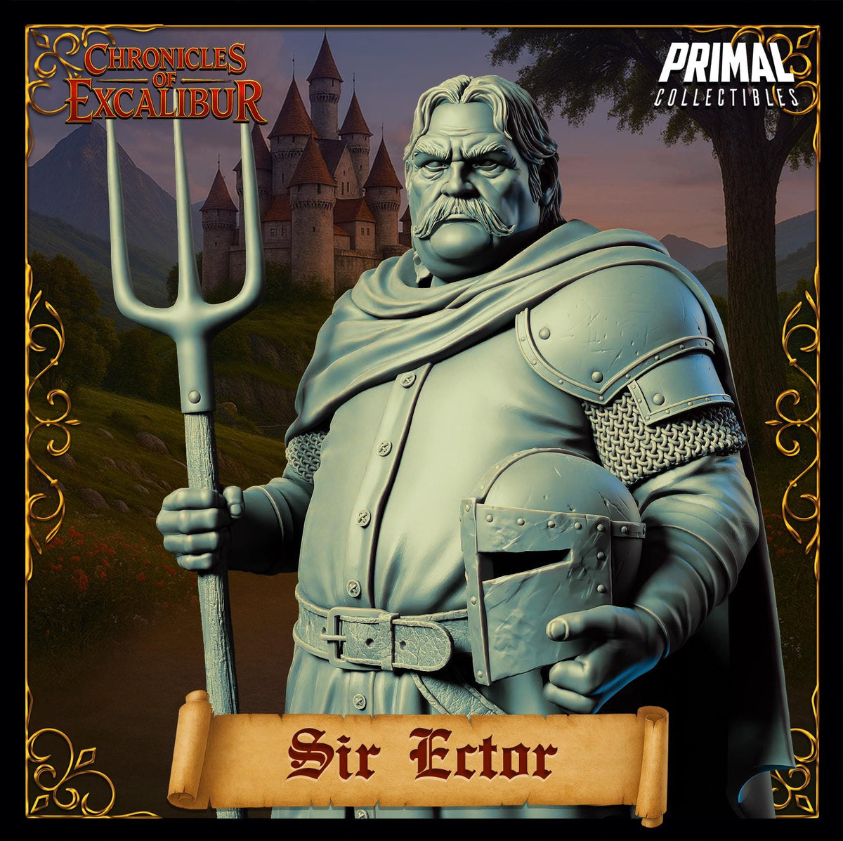 Knight Sir Ector miniature from Chronicles of Excalibur featuring detailed resin craftsmanship.