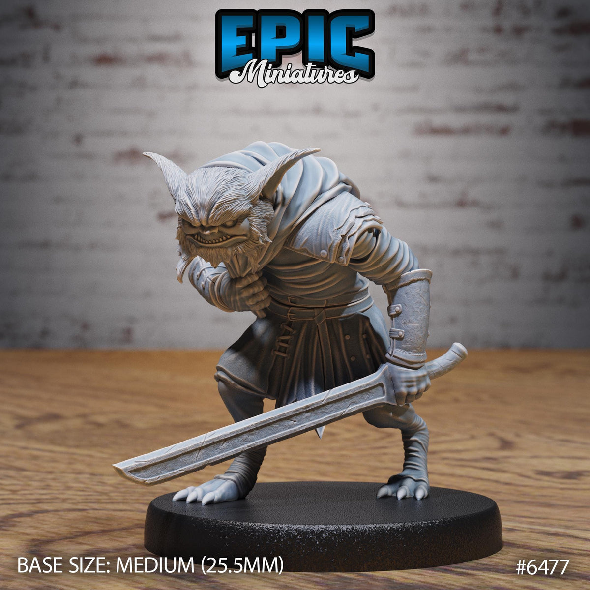 A figurine of a warrior-like character, possibly a gnome or gnome-like figure, holding a sword and standing on a base.
