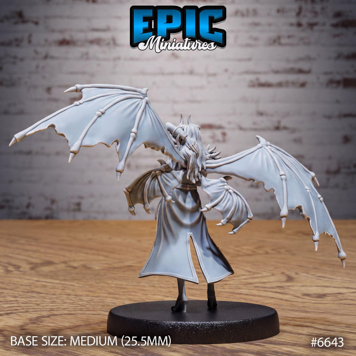 A figurine of a winged, winged creature with a long tail, standing on a black base. The figurine appears to be a miniature model of a fantastical or mythical creature.