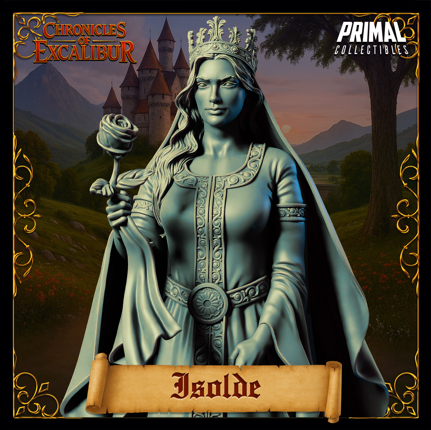 Princess Isolde - Chronicles of Excalibur collectible miniature in premium grey resin with intricate details.