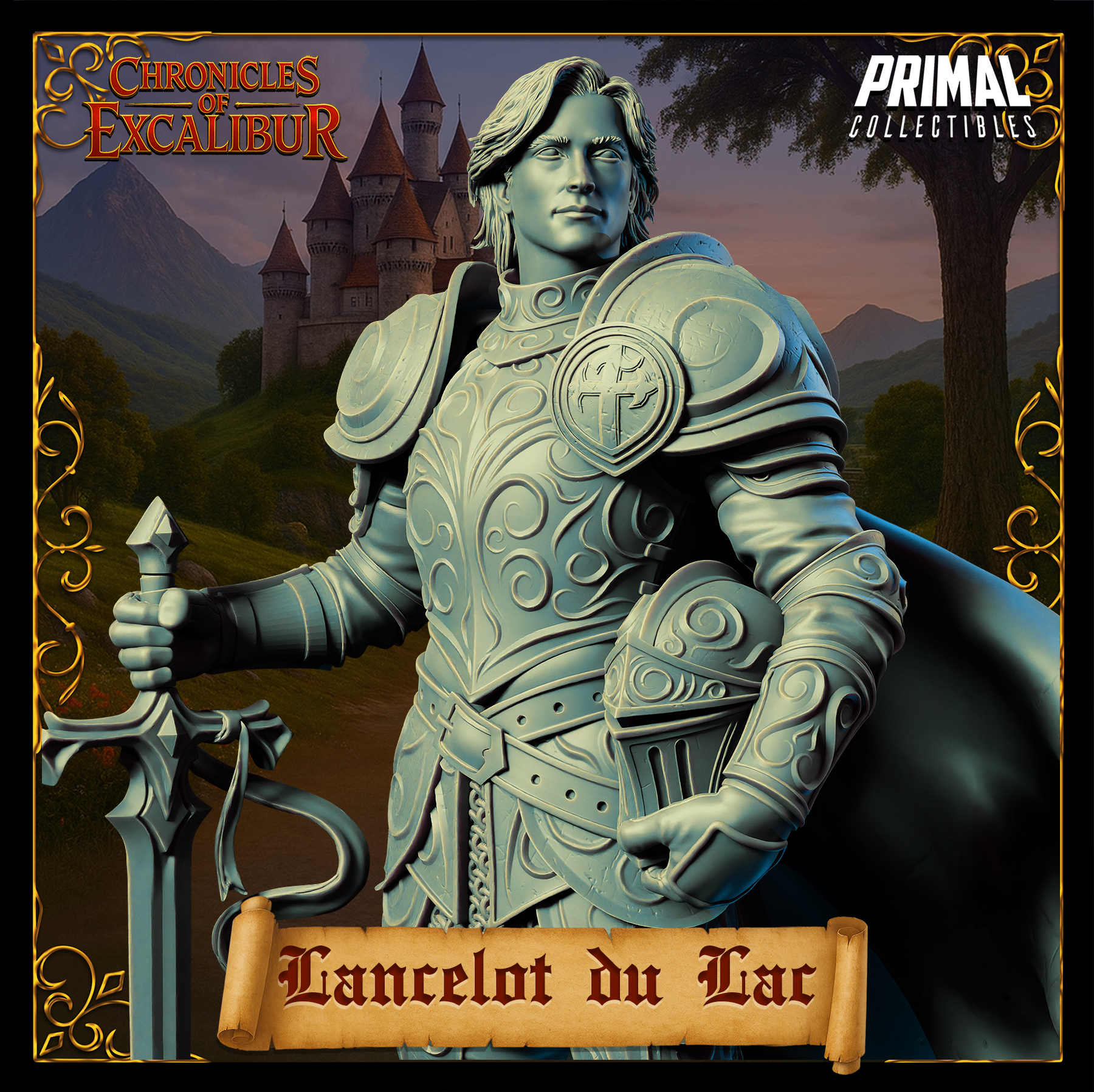Knight Sir Lancelot from Chronicles of Excalibur, detailed premium resin miniature for collectors and gamers.