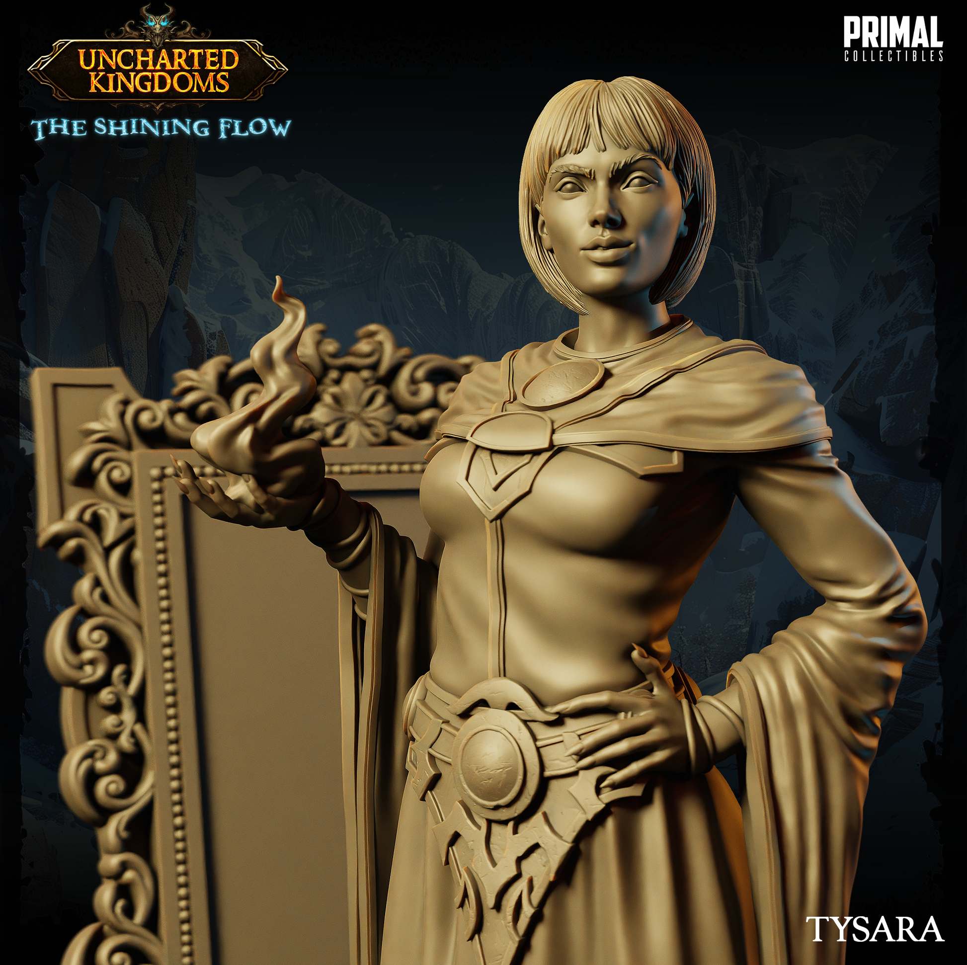 Wizard Tysara from Uncharted Kingdoms, a detailed premium grey resin miniature for collectors and gamers.