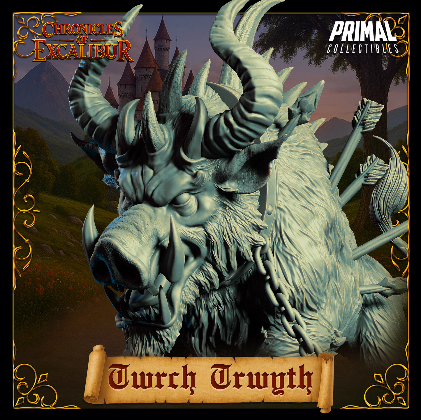 Twrch Trwyth miniature from Chronicles of Excalibur, crafted in premium resin with exquisite detail.