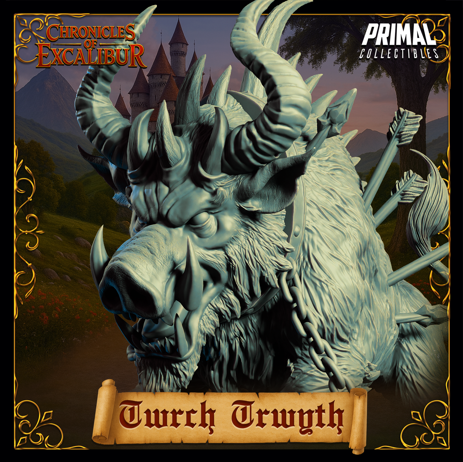 Twrch Trwyth miniature from Chronicles of Excalibur, crafted in premium resin with exquisite detail.