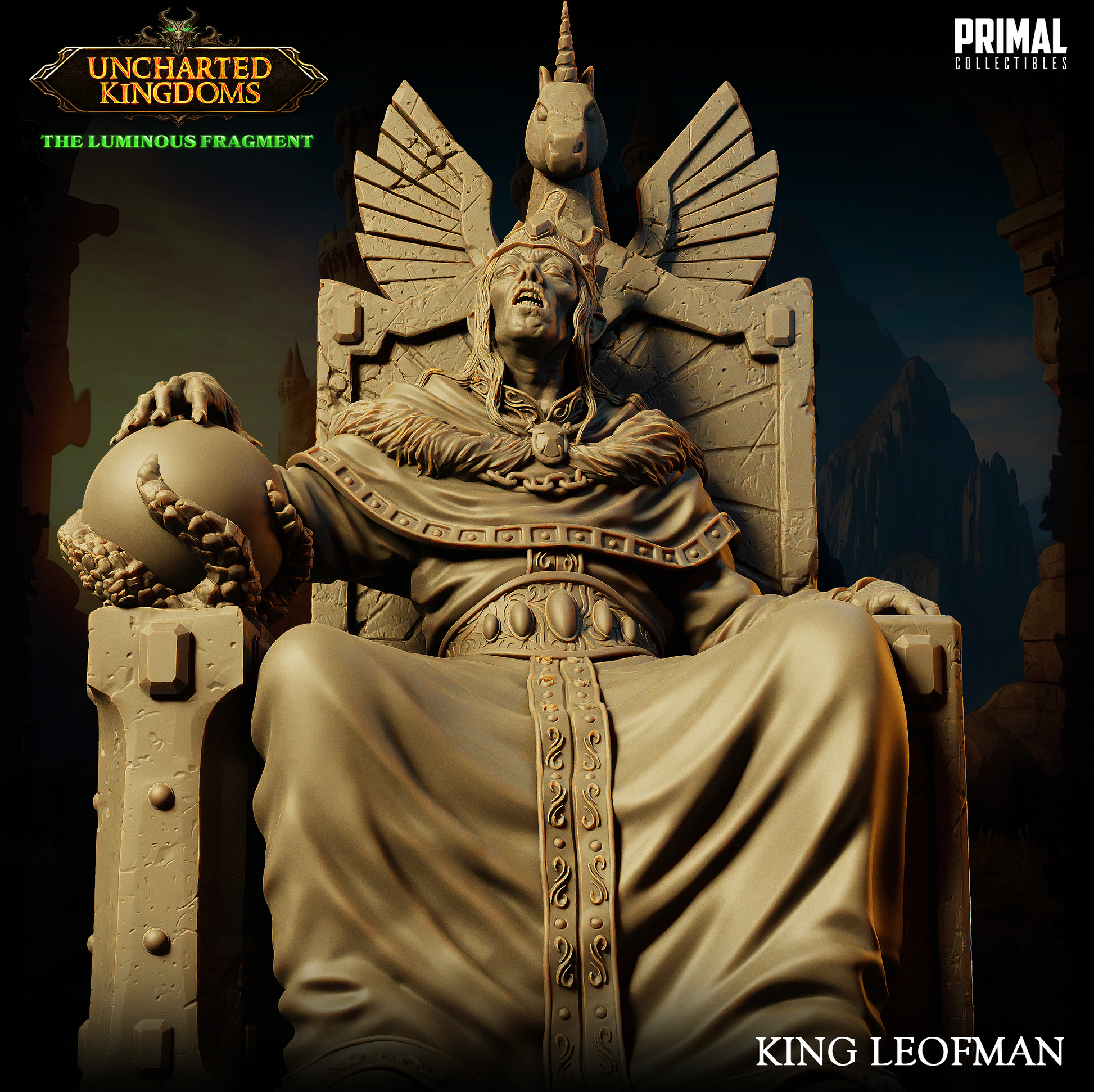 Wizard King Leofman statue from Uncharted Kingdoms, premium resin miniature for D&D and collectors.