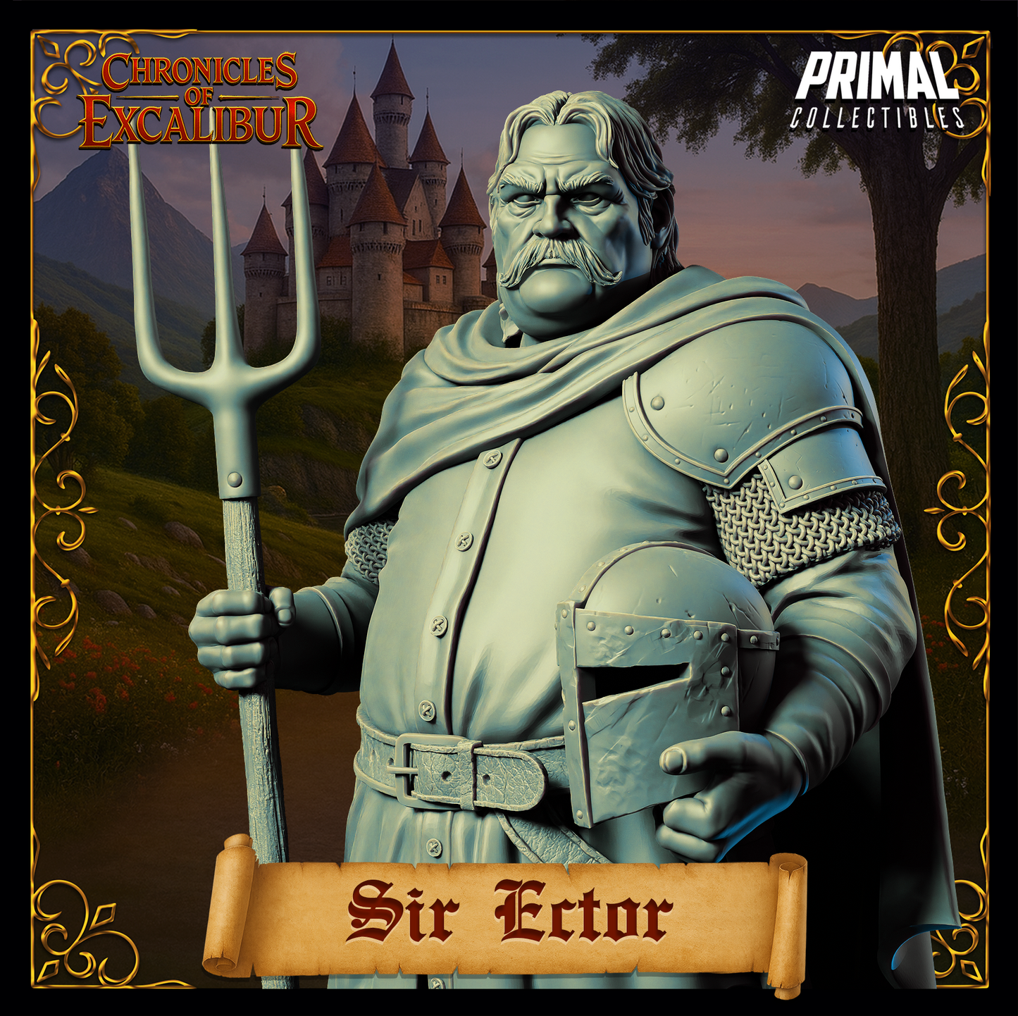 Knight Sir Ector miniature from Chronicles of Excalibur featuring detailed resin craftsmanship.