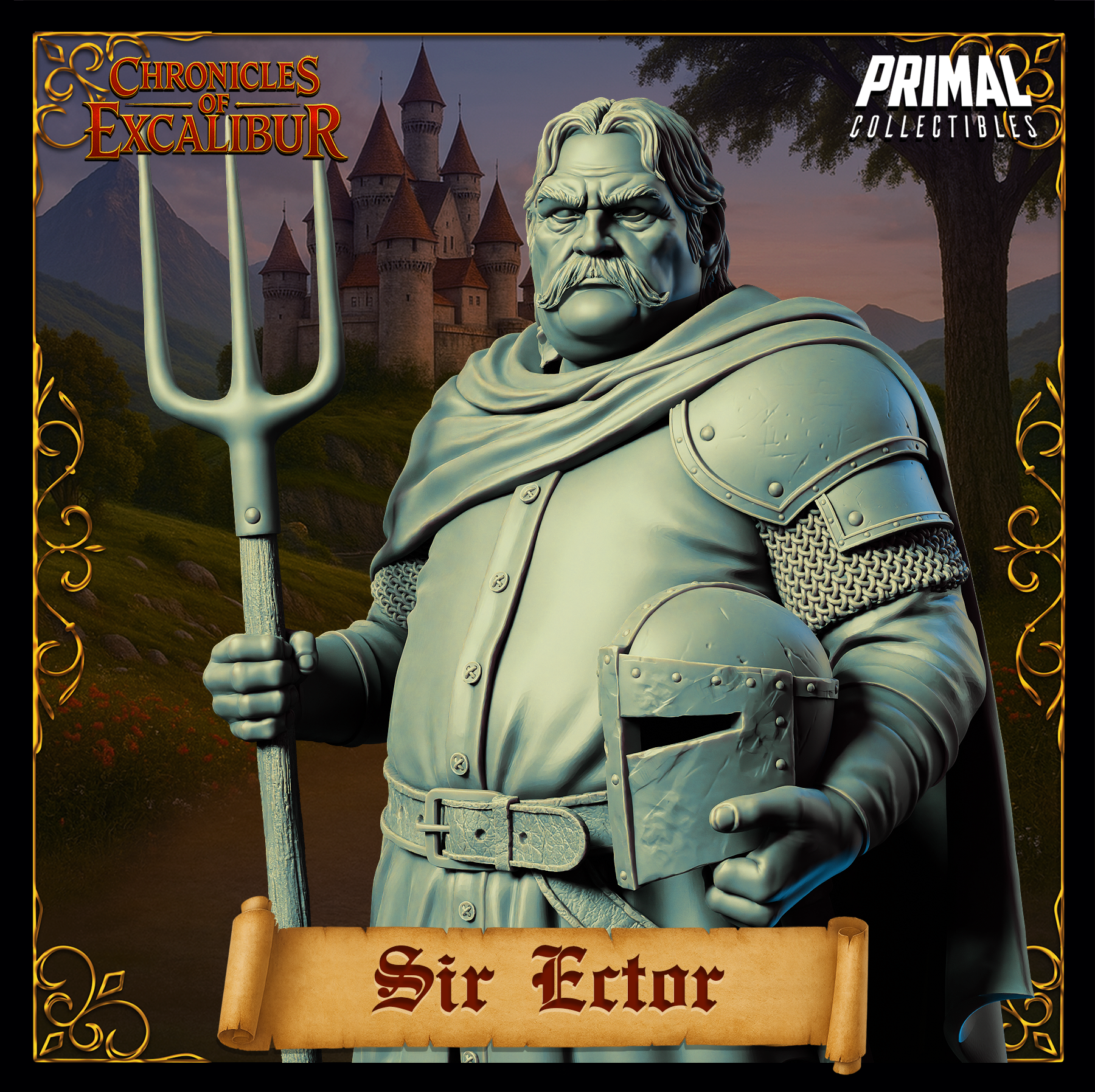 Knight Sir Ector miniature from Chronicles of Excalibur featuring detailed resin craftsmanship.