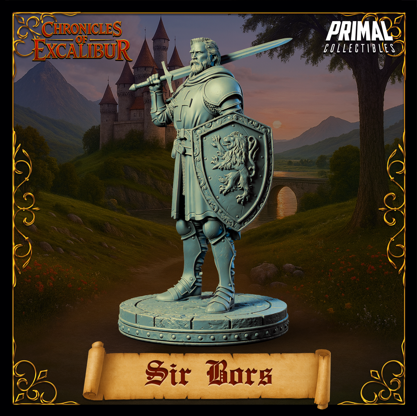 Knight Sir Bors - detailed miniature from Chronicles of Excalibur, made of premium grey resin for collectors.