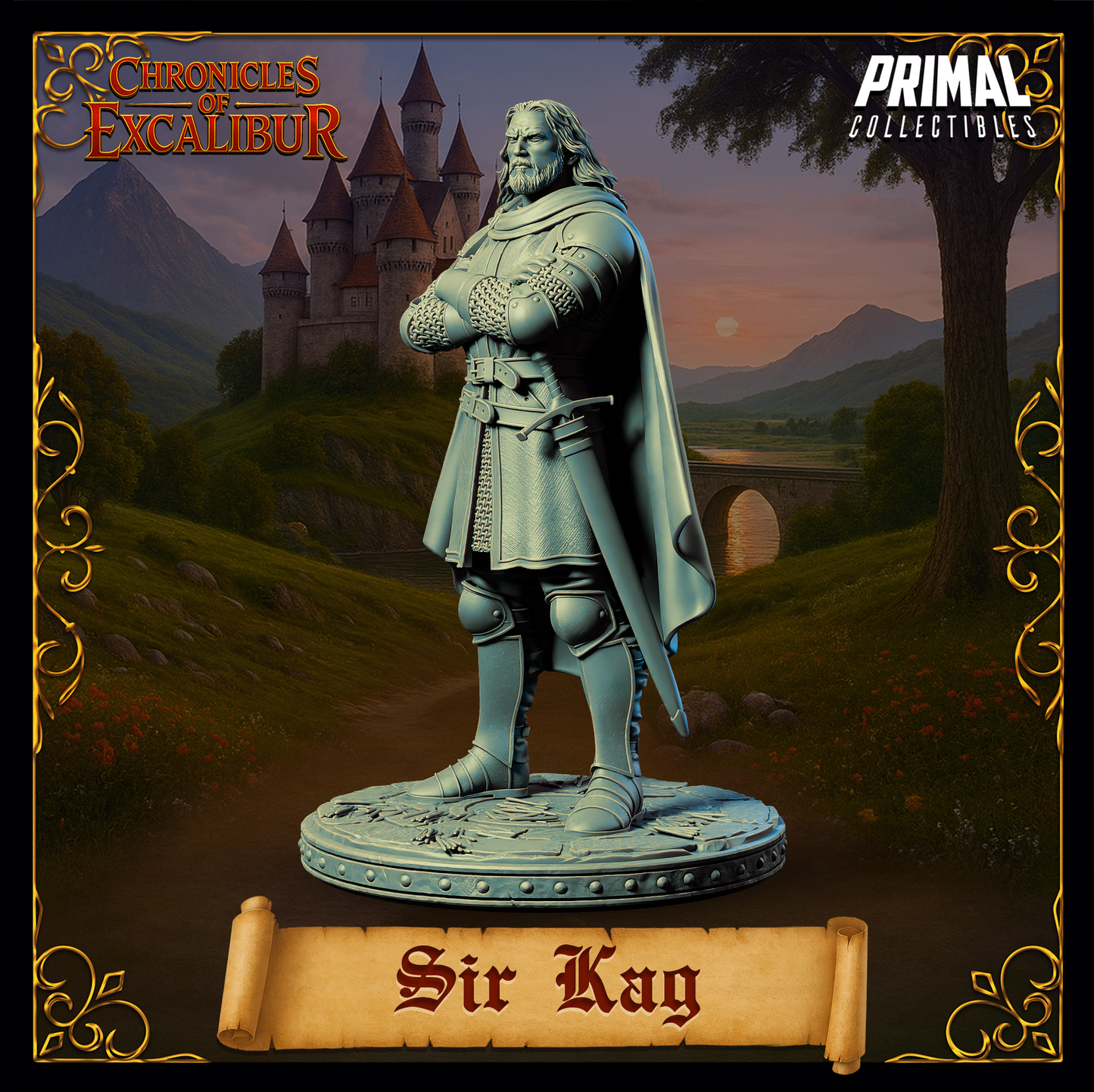 Knight Sir Kay - Chronicles of Excalibur miniature figure in premium grey resin from Wyrdwood Creations.