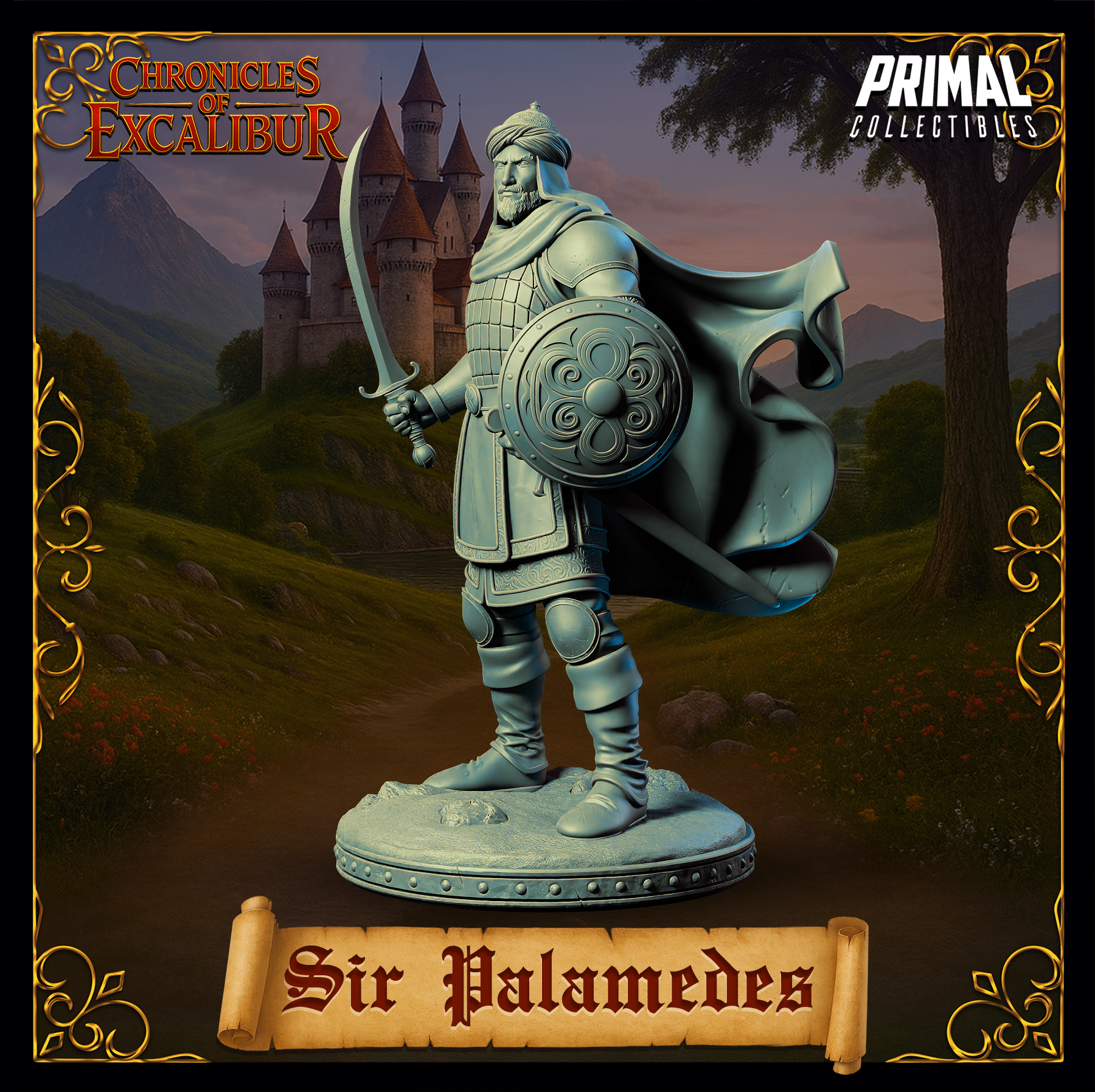 Knight Sir Palamedes collectible miniature from Chronicles of Excalibur designed for D&D and TTRPGs.