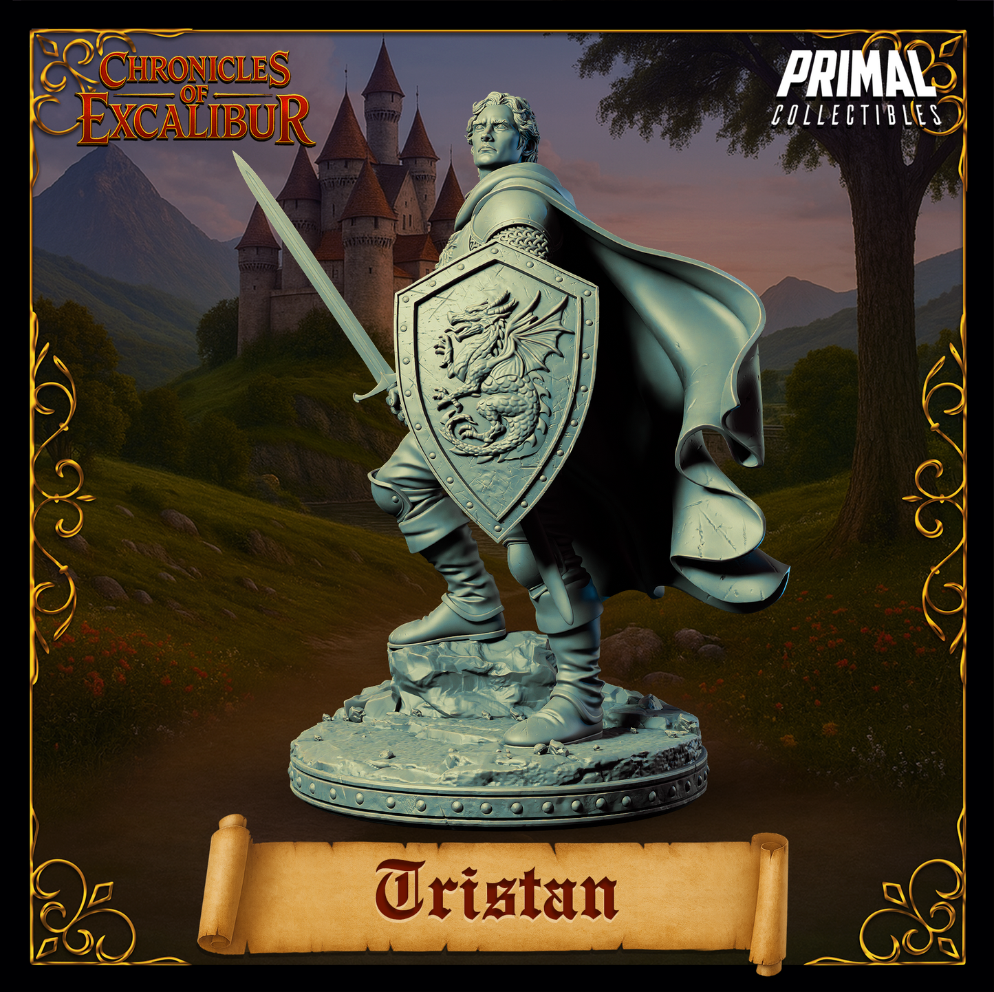 Knight Tristan miniature from Chronicles of Excalibur, crafted in premium resin with detailed design.