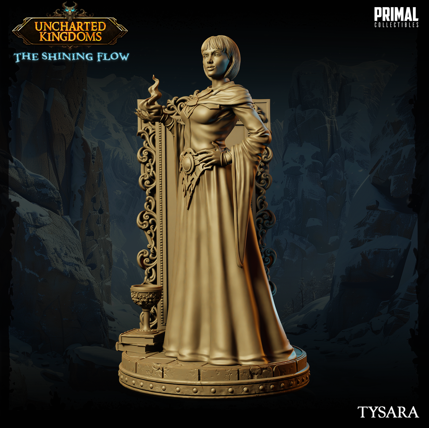 Wizard Tysara unpainted miniature from Uncharted Kingdoms, crafted in premium resin for collectors and tabletop gaming.