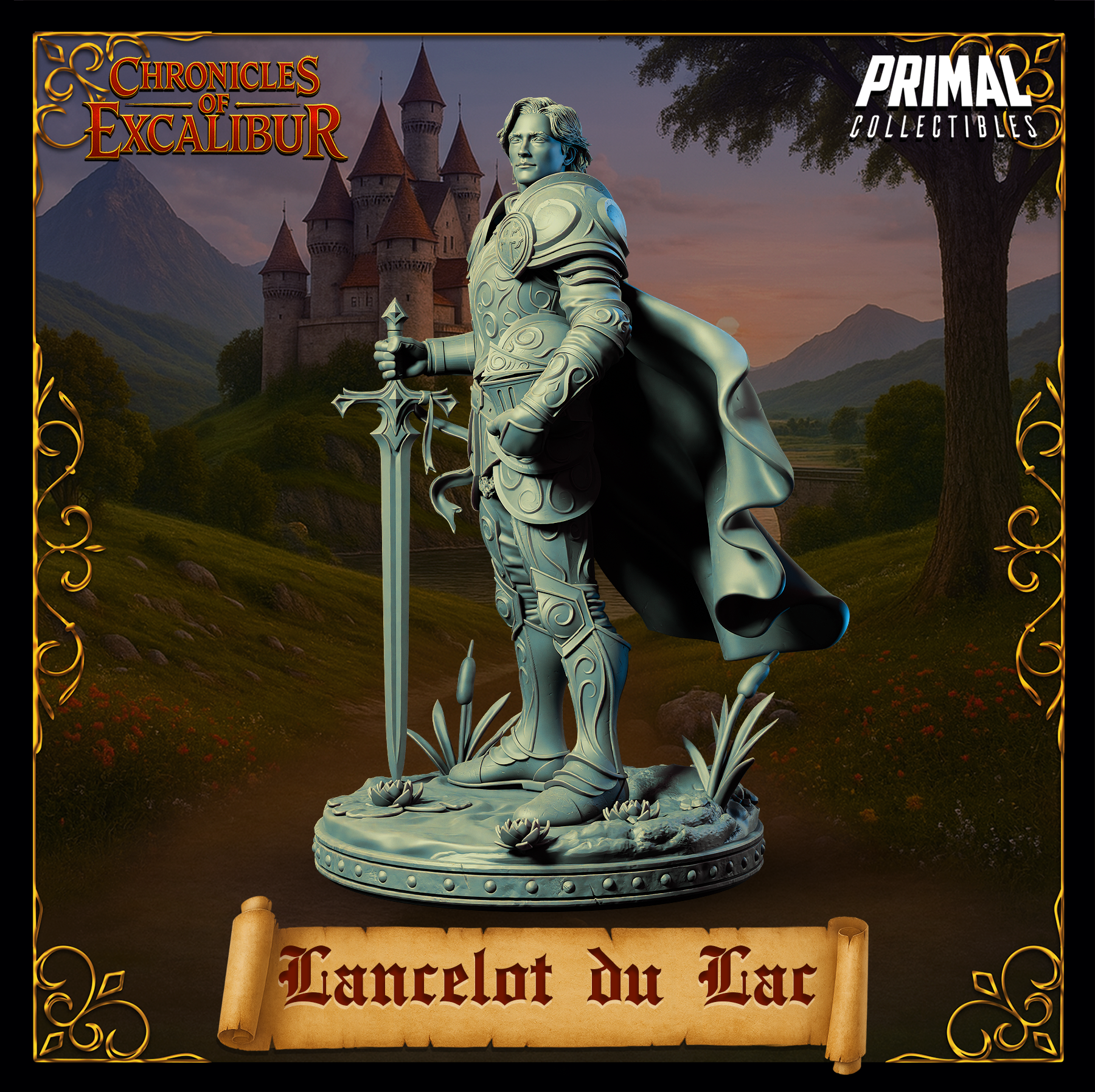Knight Sir Lancelot miniature from Chronicles of Excalibur, detailed resin figure for collectors and TTRPGs.