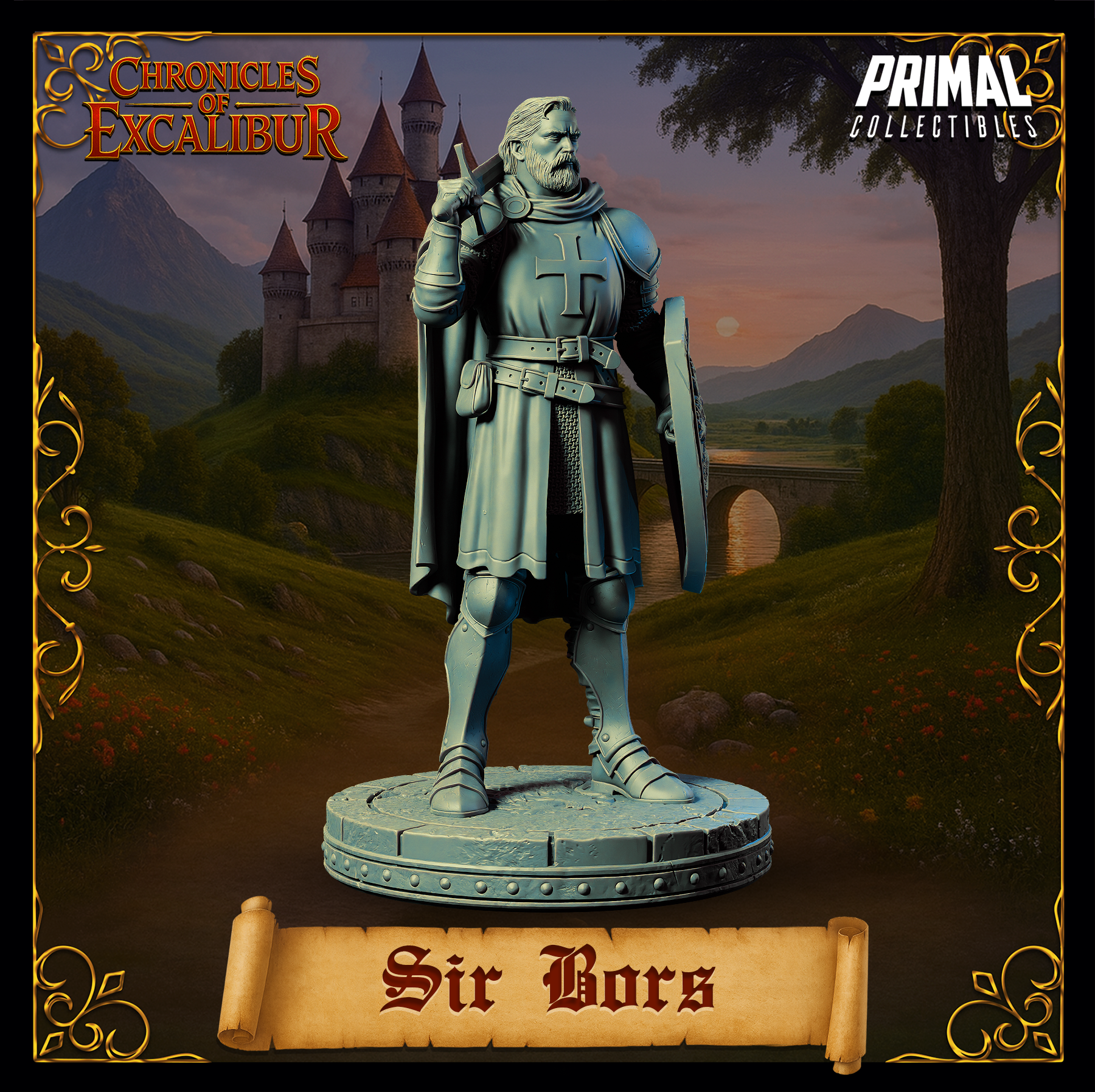 Knight Sir Bors miniature from Chronicles of Excalibur, crafted in premium resin for D&D and TTRPGs.