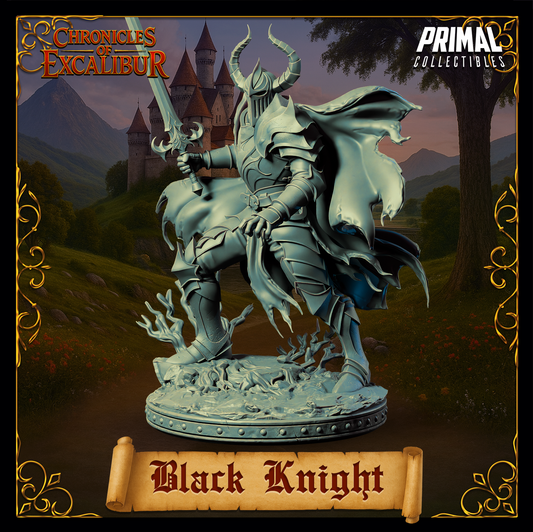 Black Knight miniature from Chronicles of Excalibur, crafted in premium resin for collectors and gaming enthusiasts.