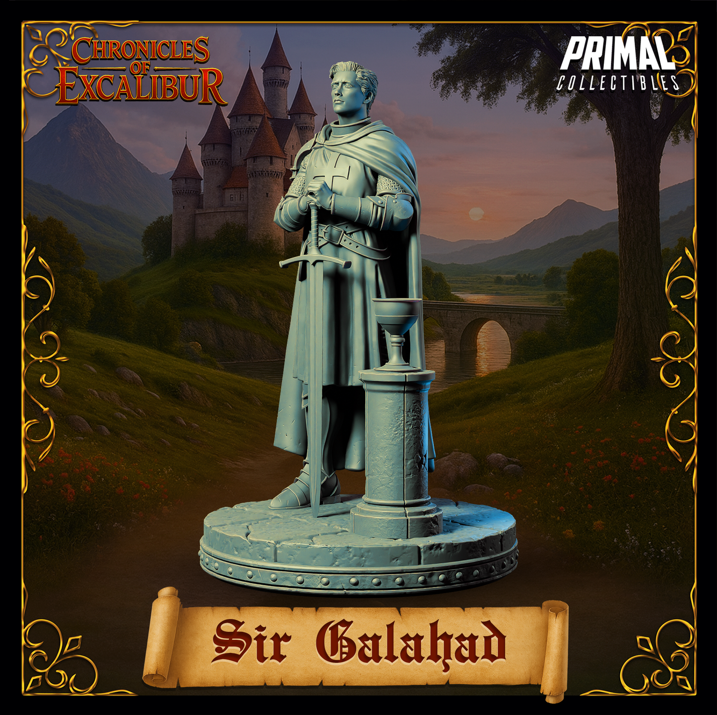 Knight Sir Galahad - Chronicles of Excalibur collectible miniature in premium resin with high detail.