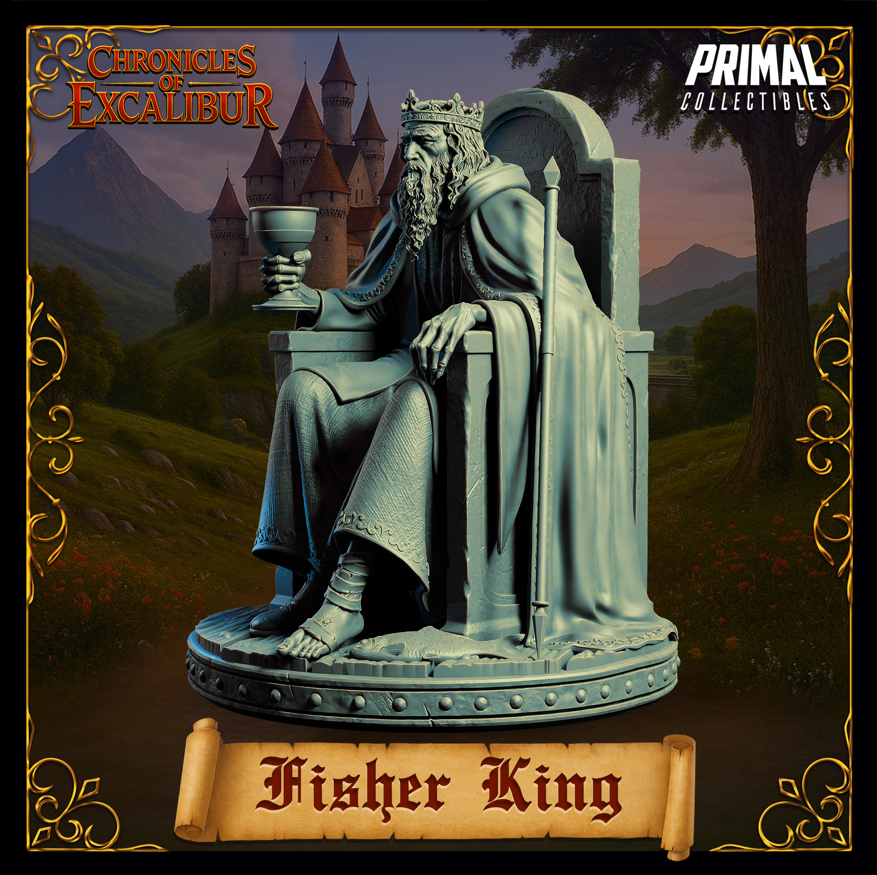 Fisher King resin miniature from Chronicles of Excalibur, detailed design for D&D and TTRPG display.