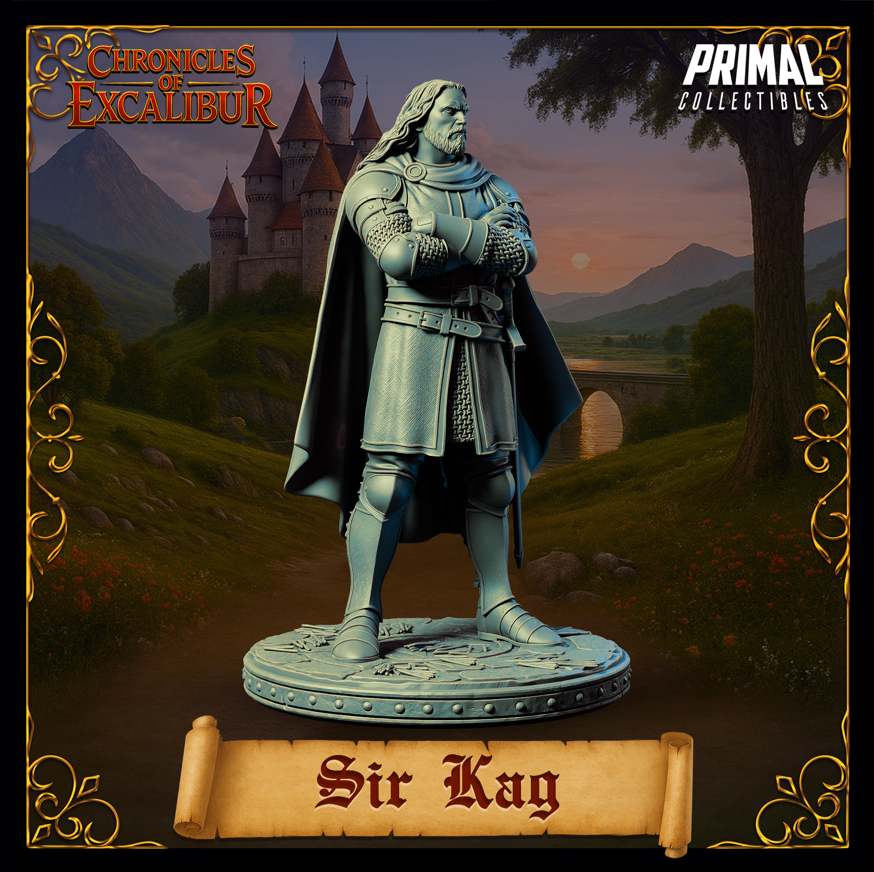 Knight Sir Kay miniature by Wyrdwood Creations, crafted in premium grey resin with fine detail.